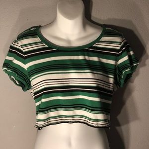 white dark green and black striped crop top